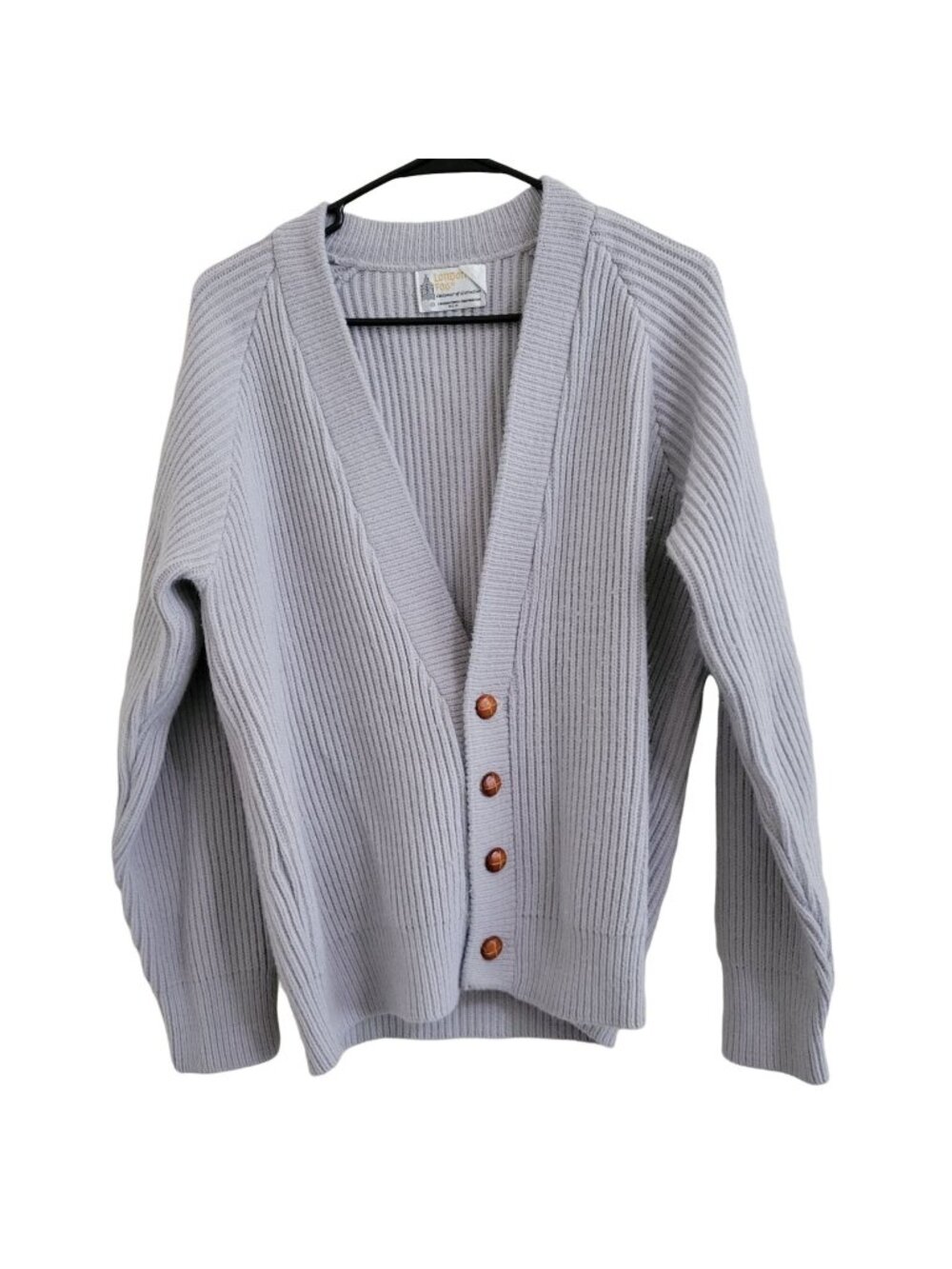 London Fog Cardigan Sweater Womens Size Medium Gray Cable Knit Wooden Buttons